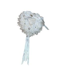 Wedding Ring Bearer Pillow cushion holder white lace floral silver